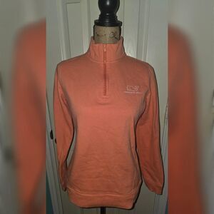 Vineyard Vines XS Quarter Zip Sweatshirt Coral Orange Sleeve Print & Whale Back